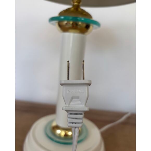 1980s Art Deco Revival Table Lamp White, Brass & Glass Accent - Picture 4 of 10